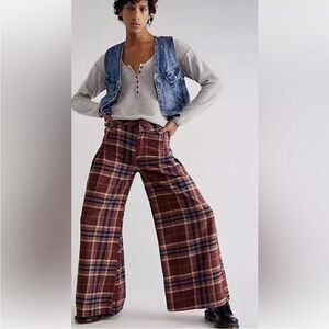 FREE PEOPLE Plaid Wide-Leg Pants